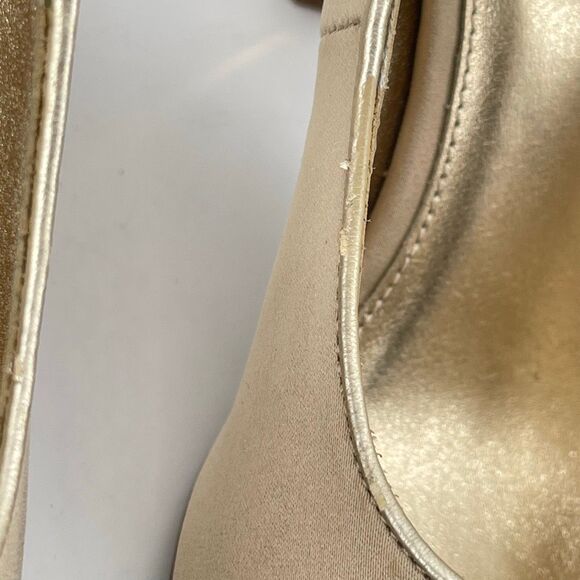 Fioni Champagne Gold Lady Luck Dressy Evening Peep Toe Bow Heels Size 9 - Picture 5 of 16